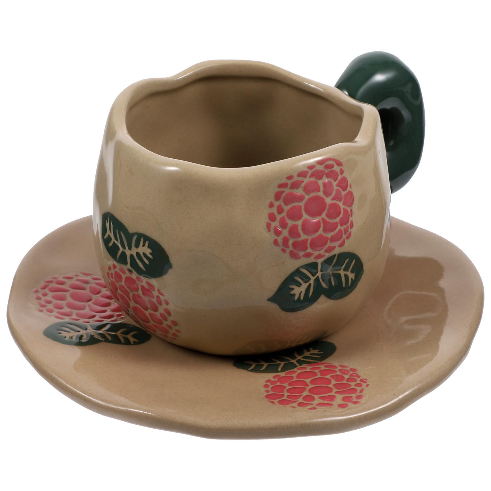 Set de Tasse à Café Vintage en Céramique Couleur Café avec Soucoupe, Design Créatif Simple, pour Boissons Gazeuses et Cocktails, 1 Set pour Moments Personnels