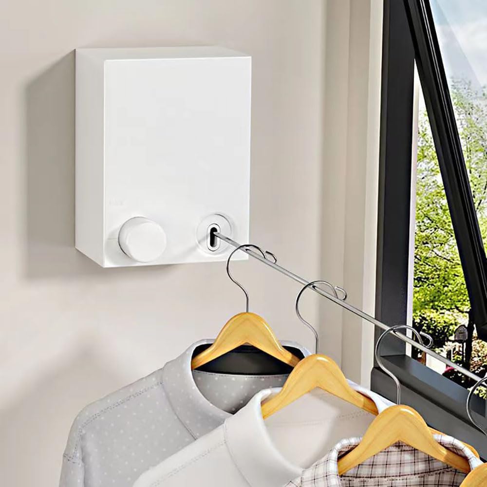 Clotheslines Flexible Retractable Clothesline Adjustable Laundry Clothes Line Wall Mounted Clothesline Rope, Lightweight and Portable, Easy to Install for Indoor and Outdoor (White)