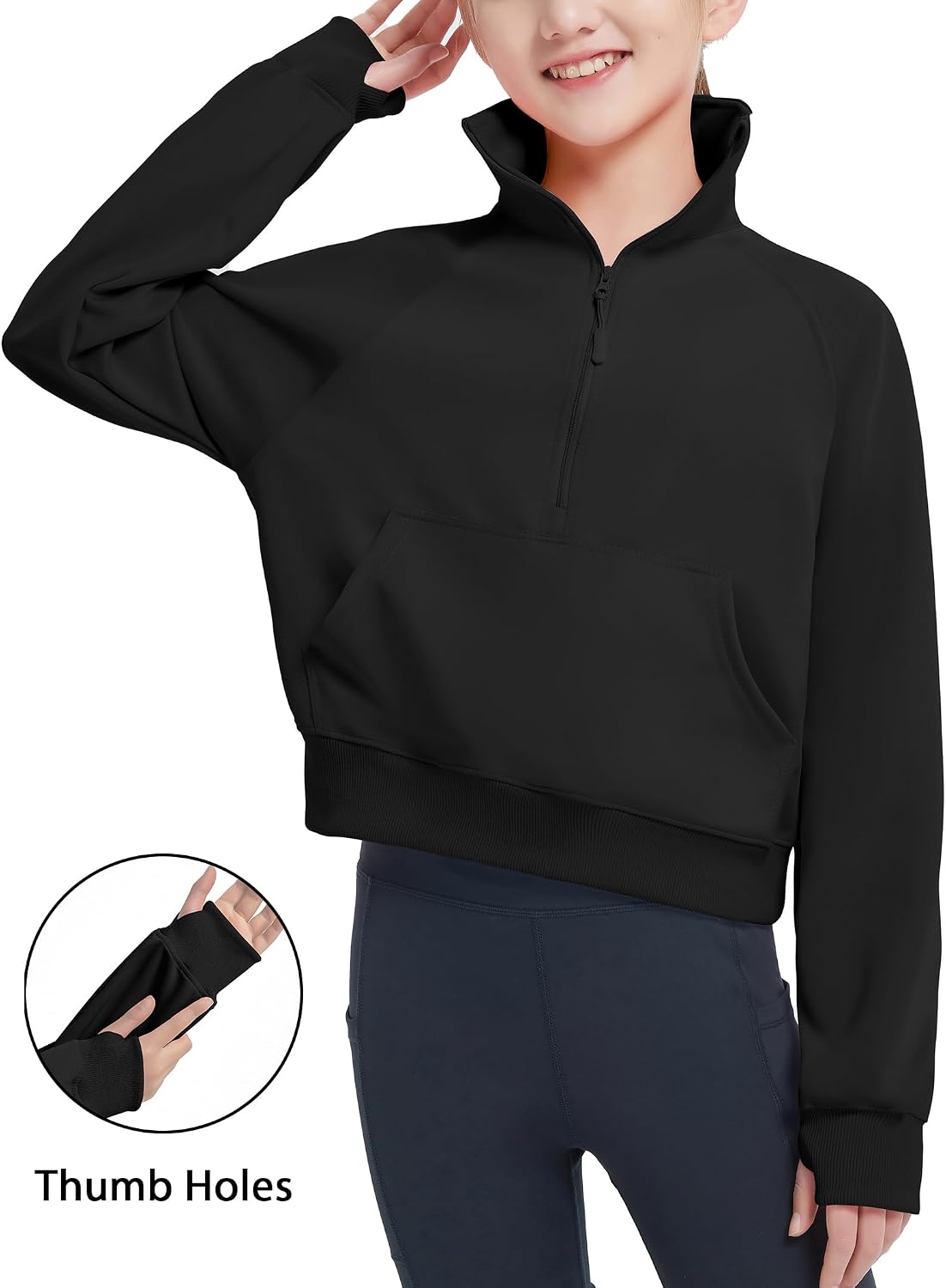 EXARUS Girls Sweatshirts Cropped/Oversized Hoodie Pullover Long Sleeve with Pocket Casual School for Kids 6-14Y