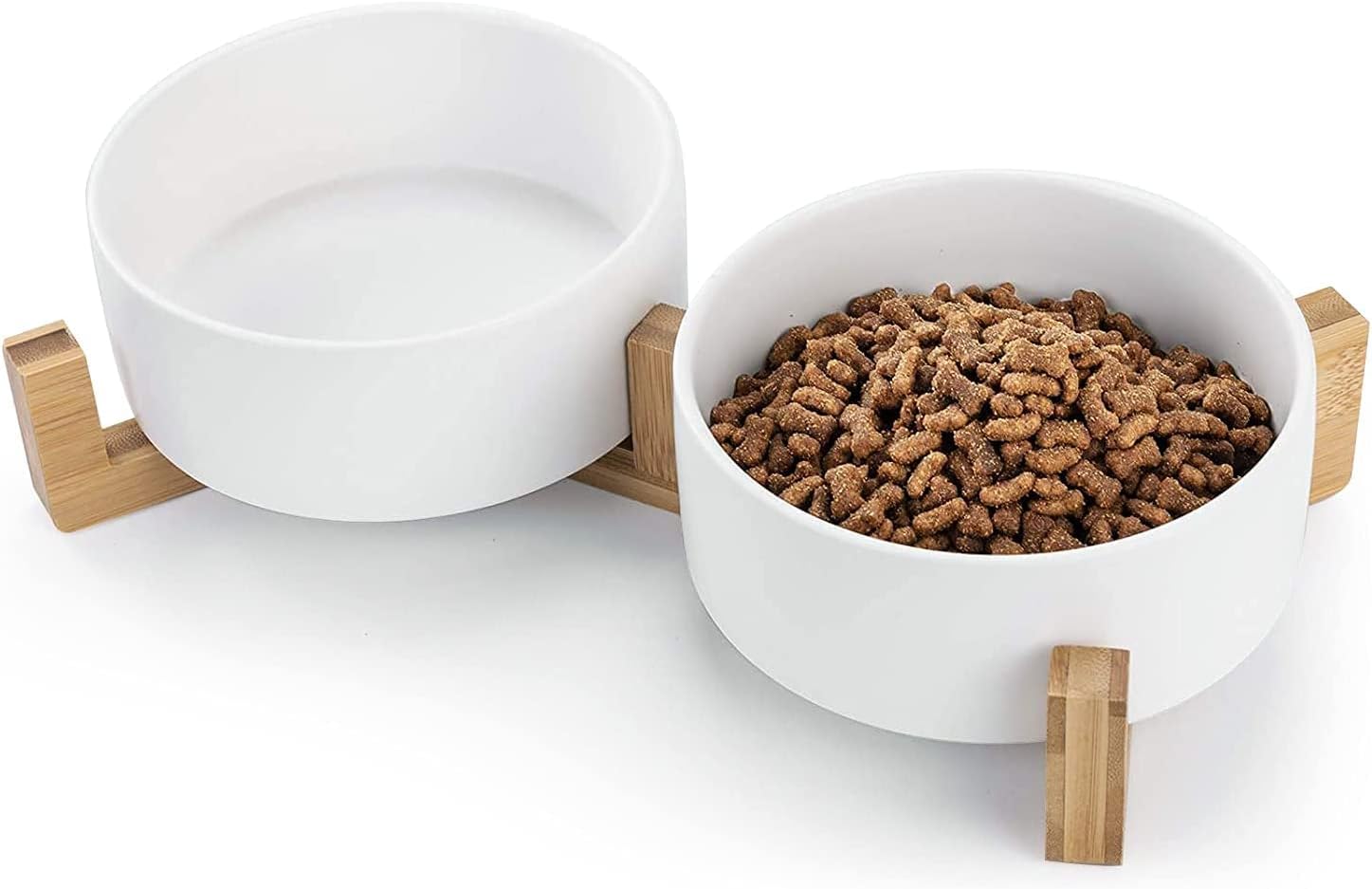 GYARING Ceramic Dog Bowls(2 Pack) Non-Slip Wood Stand Design.Safe Food & Water Dish Set for Small Pet Breeds,(Small,13.5 Liquid…
