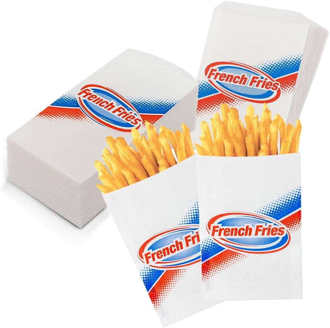 MT Products White French Fry Bags 5.5" x 8" - Designed French Fry Holder - Pack of 1000