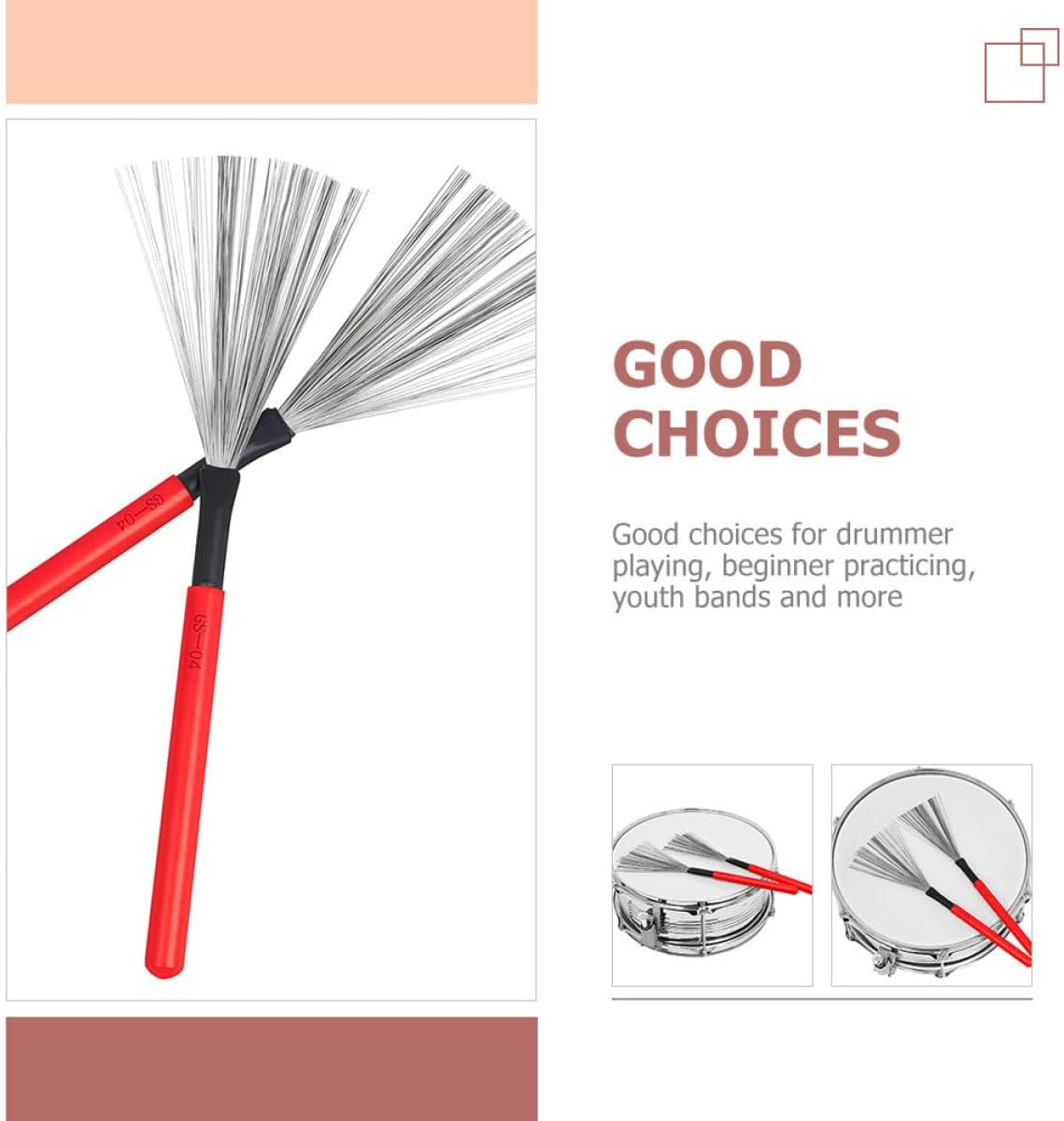 2pcs Portable Jazz Drum Brush with Wooden Handle Steel Wire Cleaning Brushes for Drums Snare and Percussion Instruments Durable and Easy to Use