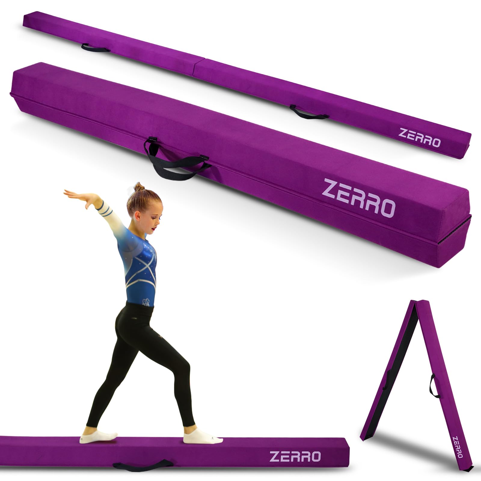 ZERRO Trave Ginnastica Artistica per Casa Pieghevole, 240cm / 270cm Bambini Allenamento, Verde, Viola