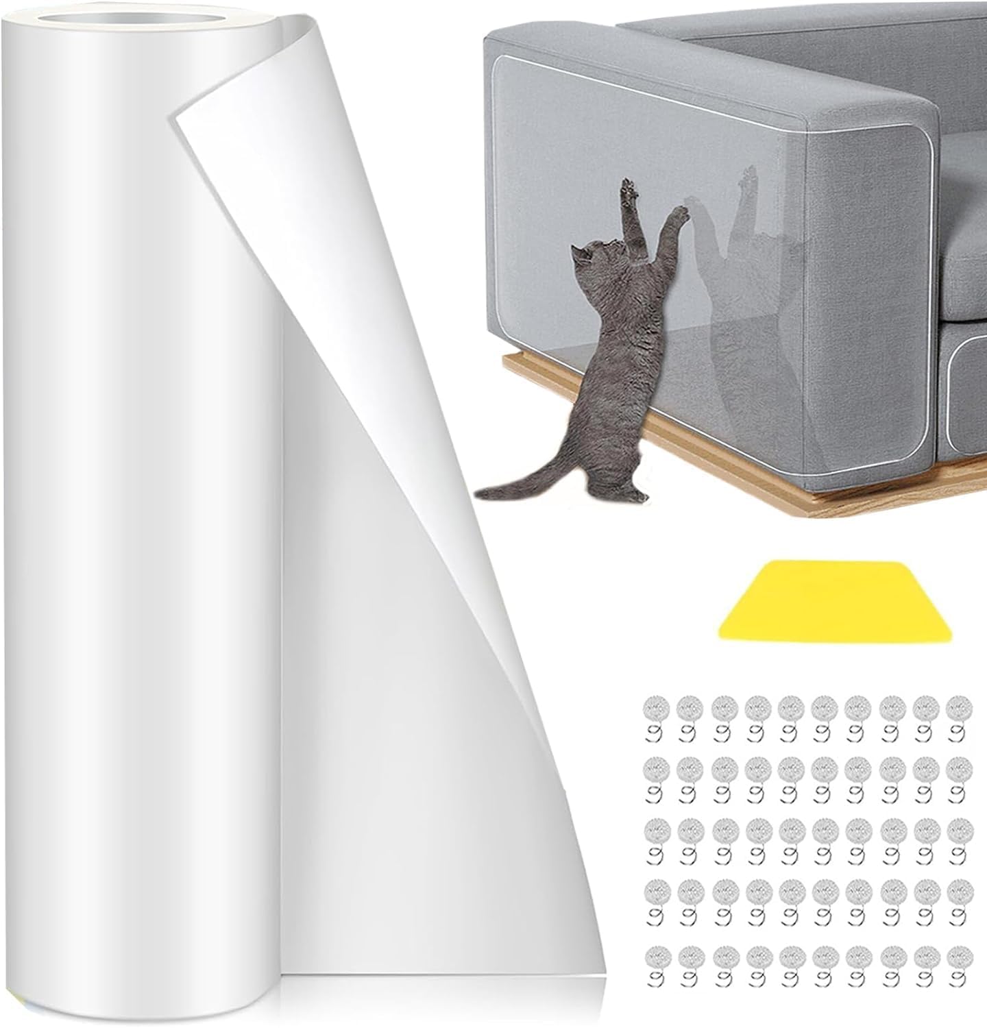Anti Arañazos para Gatos 40x500cm Protector de Muebles, Protector Sofa Gatos arañazo Fundas de Sofá Autoadhesiva Transparente Películas para Puerta, Pared, sofá, gabinete