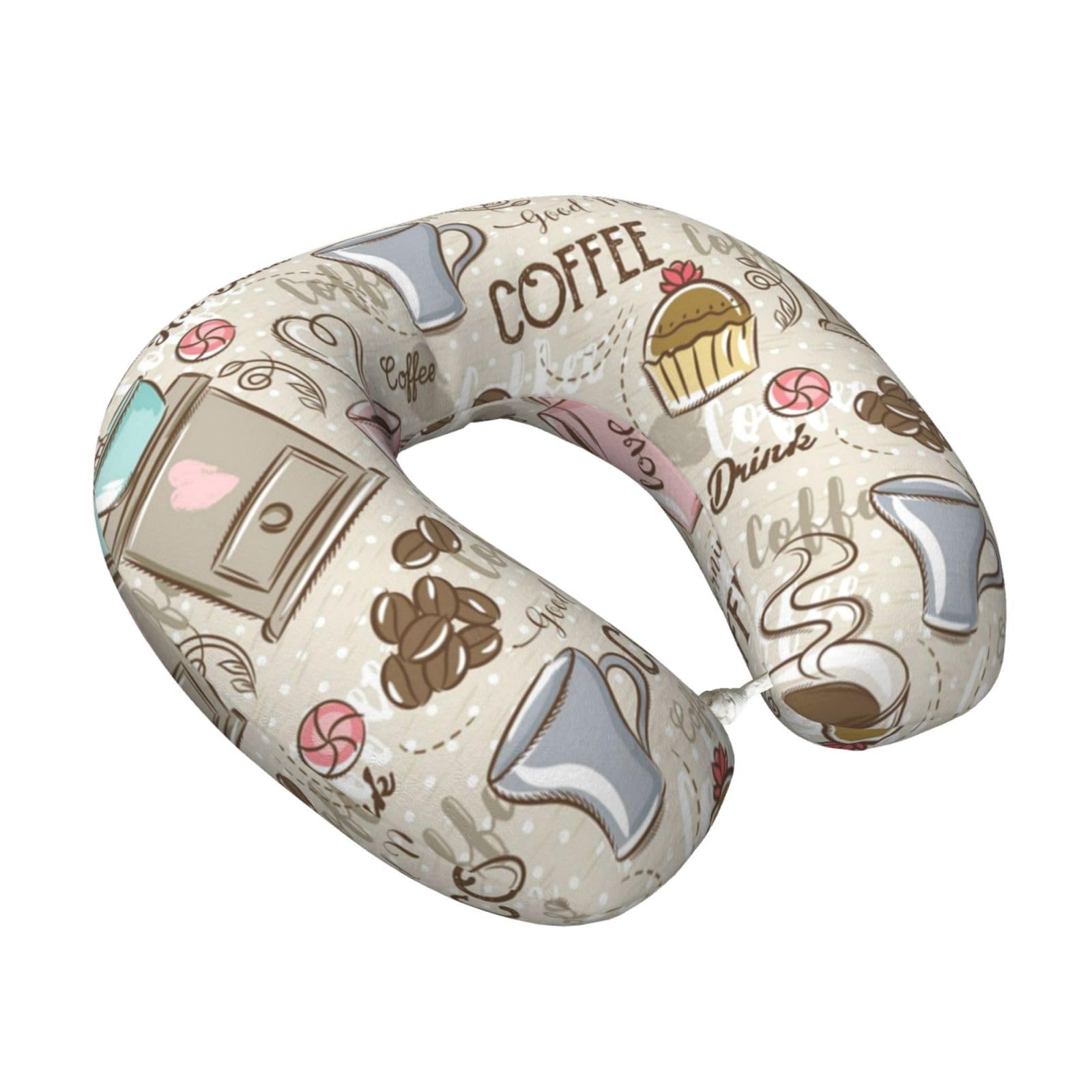 LKYMOH Vintage Espresso Machine Cupcakes Beans Printing, Travel Neck Pillow U-Shaped Memory Neck Support Soft Comfortable With Washable Cover For Airplane Car Traveling and Office