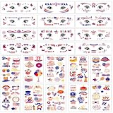 HOWAF 250 Years of Freedom 4th of July Temporary Tattoos, Glitter Patriotic 4th of July Face Tattoos, USA 1776-2026 Red White Blue Tattoos Stickers for Independence Day 250th Anniversary Accessories