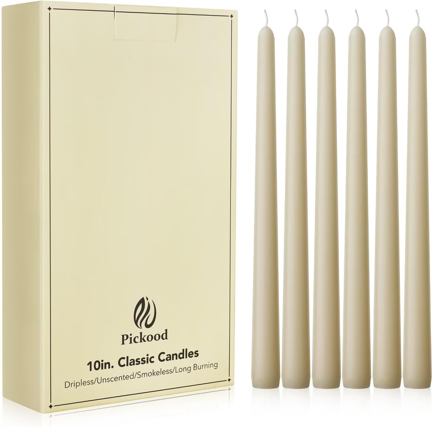 New Burning Formula Unscented Dripless 10-Inch Taper Candles Set of 12 - Ivory, for Wedding, Dinner - Smokeless, Long Burning - Hand Poured, Colored Tall Candlesticks - Marfil