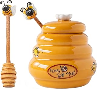 Ceramic Honey Pot | Honey Pot With Honeystick | hone'y Dispenser With hone'y Spoon | Jar Withh Dipper And Lid | For Syrup Jam Sauce Apartment Kitchen Counter Cabinet Pantry Office Dorm Farmhouse - Amazon Deal & Rabatt
