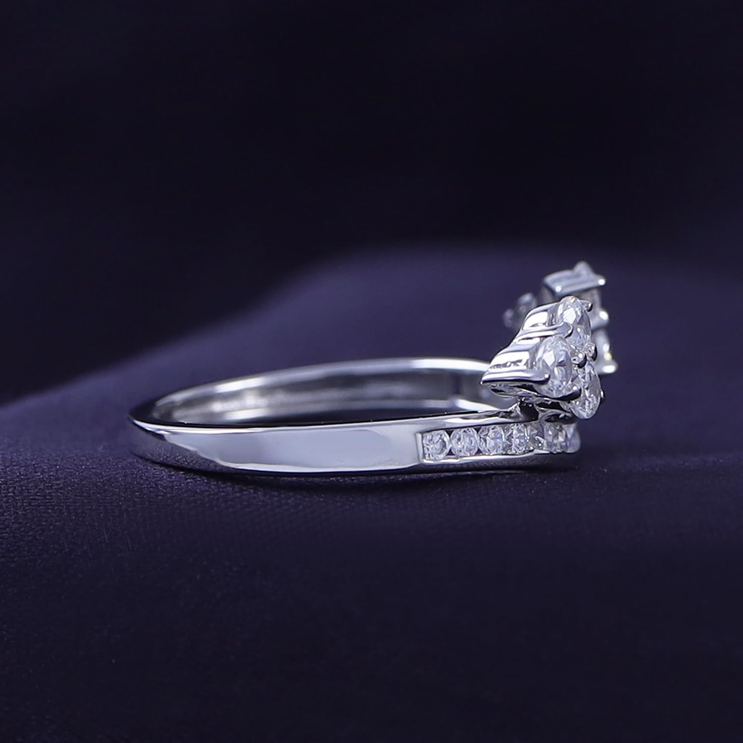 0.97 Carat Round White Cubic Zirconia Three Stone Enhancer Guard Ring 14K Gold Over Sterling Silver
