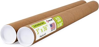 3" x 36" Reinforced Kraft Paper Mailing Tubes, Pack of 2 Tubes with 2 Caps Each – USPS Approved Poster Tube – Made in USA Cardboard Tube for Shipping and Storing Posters, Prints, Artwork, or Documents