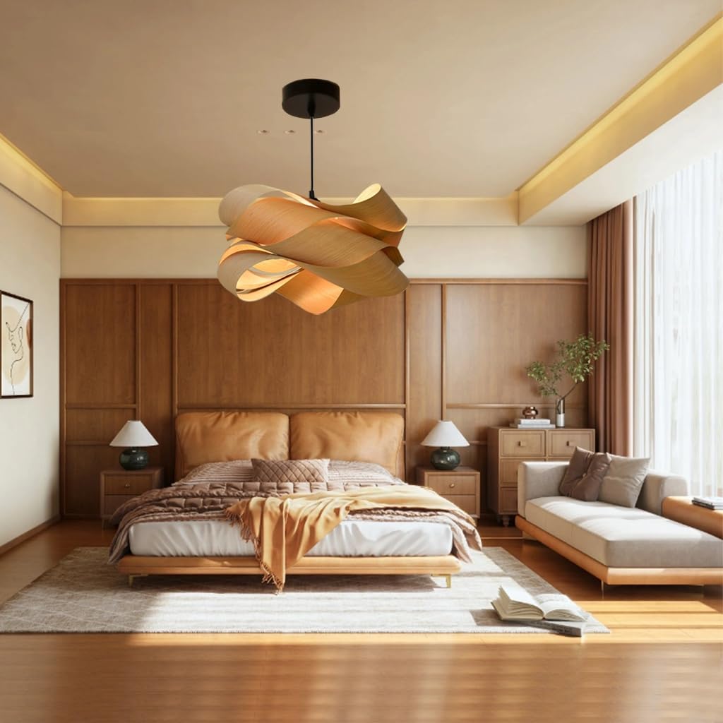 Trutipon Modern Pendant Light Creative Design Handmade Natural Wood Veneer Hanging Lights Wabi Sabi LED Minimalist Decorative Lamp Suitable For Tea House Restaurant Corridor Balcony Lighting