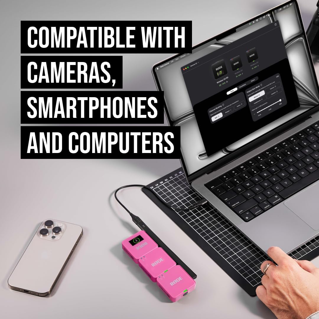 RØDE Wireless GO (Gen 3) – Compact Wireless Mic – Pristine Audio, 32-bit Float Recording, Automatic Level Control, for Phones, Cameras and Computers (Pink)