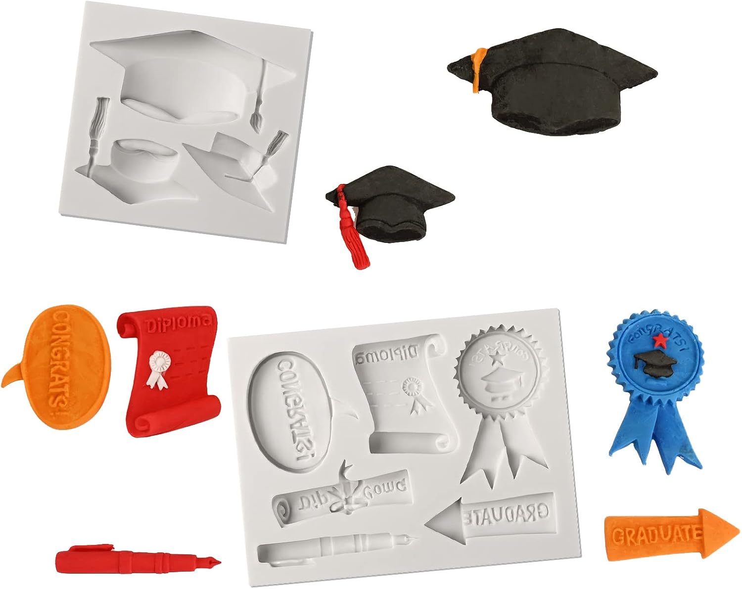 Sakolla Graduation Fondant Molds Silicone Doctoral Cap Diploma Chocolate Candy Molds Congrats Grad Congratulations Mould Cake Toppers Party Decorations for 2026 Graduation Celebration image 4