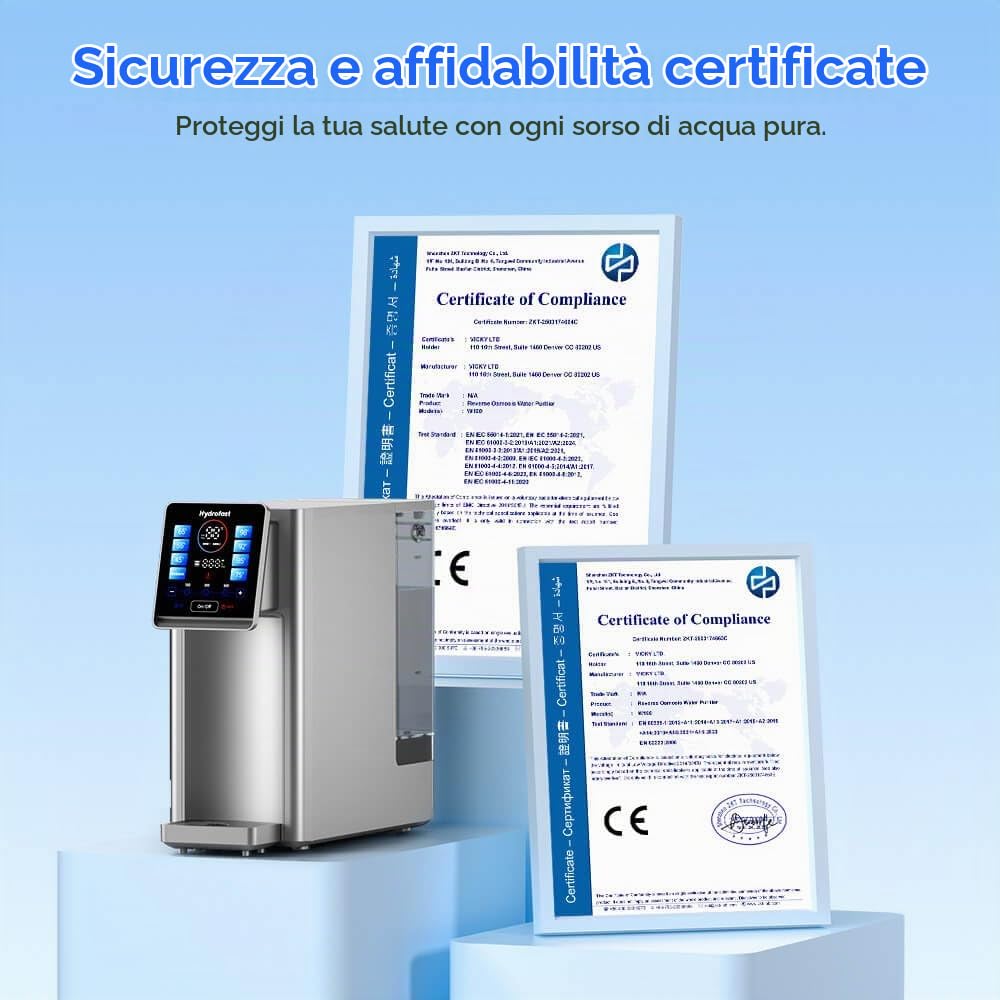 Osmosi Inversa Sistema da Banco, Istantaneo Caldo Distributore d'acqua, Sistema RO a 6 Stadi, 8 Opzioni di Temperatura, 3:1 Acqua Pura al Drenaggio, Riduce i PFAS, W100