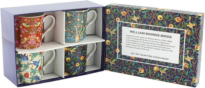 Leonardo Collection William Morris Mugs Set of 4, Porcelain, 4 Count Pack of 1, 330 milliliters