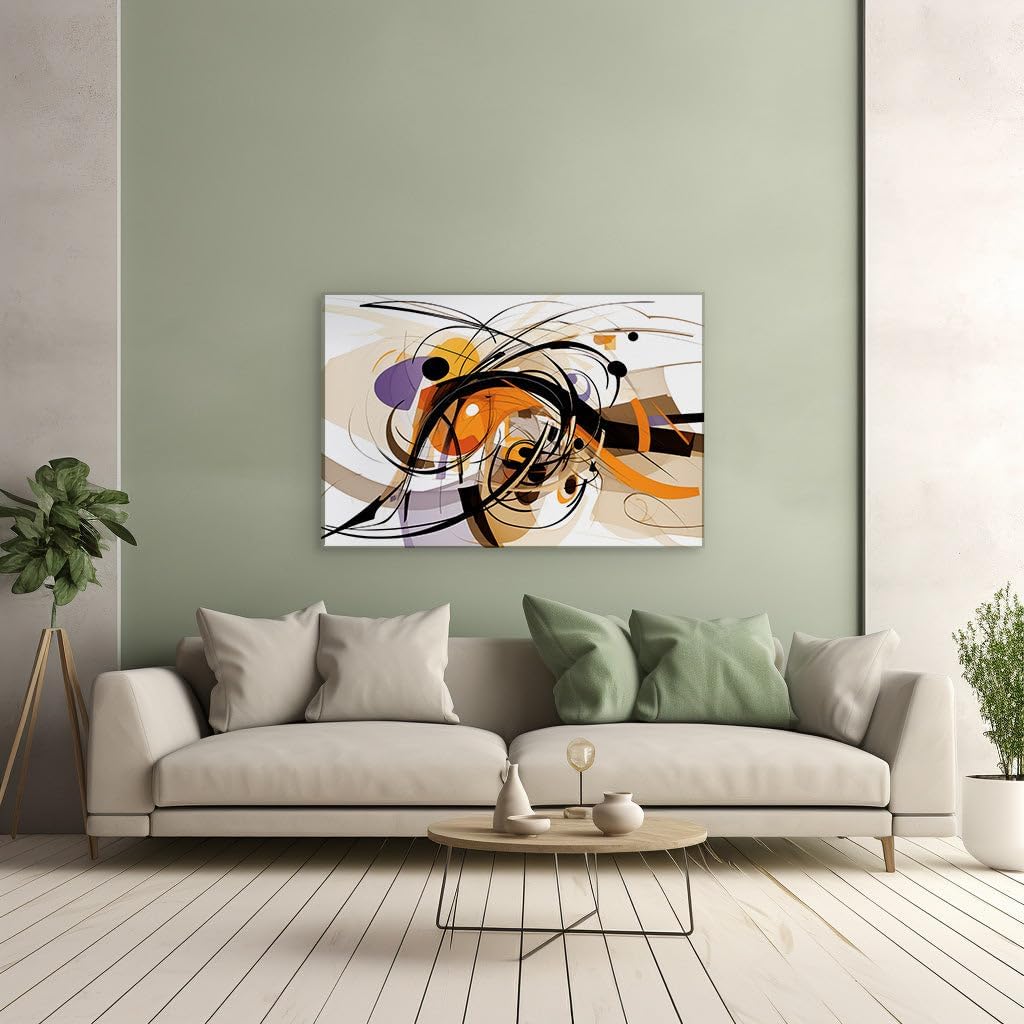 Canvas for Living room. Energizing Interplay of Lines and Curves in an Abstract Digital Symphony, 27 x 18 inch Canvas Wall Art - Contemporary Masterpieces - Modern Home Decor