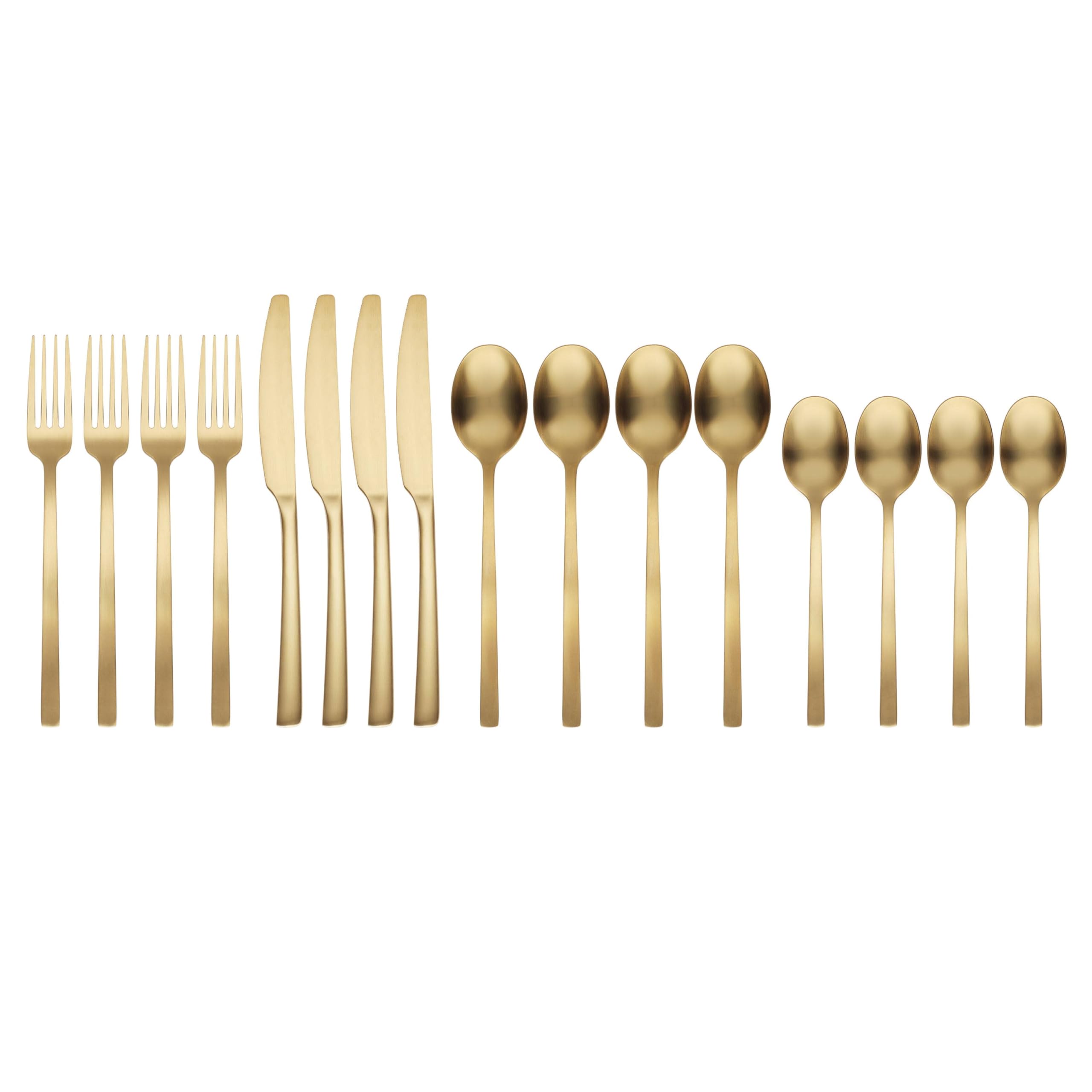 Cambridge Beacon Gold Satin 16-Piece Silverware Set for 4, Flatware — Amazon image 2
