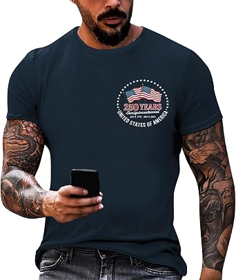 Ymosrh Mens Patriotic T Shirt Short Sleeve Flag Print USA 4th of July America Shirt, M-3XL