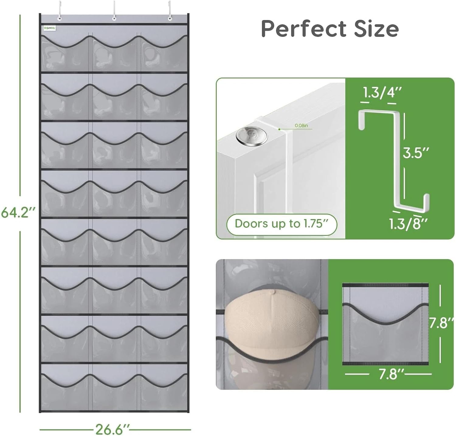 for 24 Pocket Over-The-Door Hat Organizer for Caps, Grey, hat Organizer, Over-The-Door, 24 Pockets, Grey