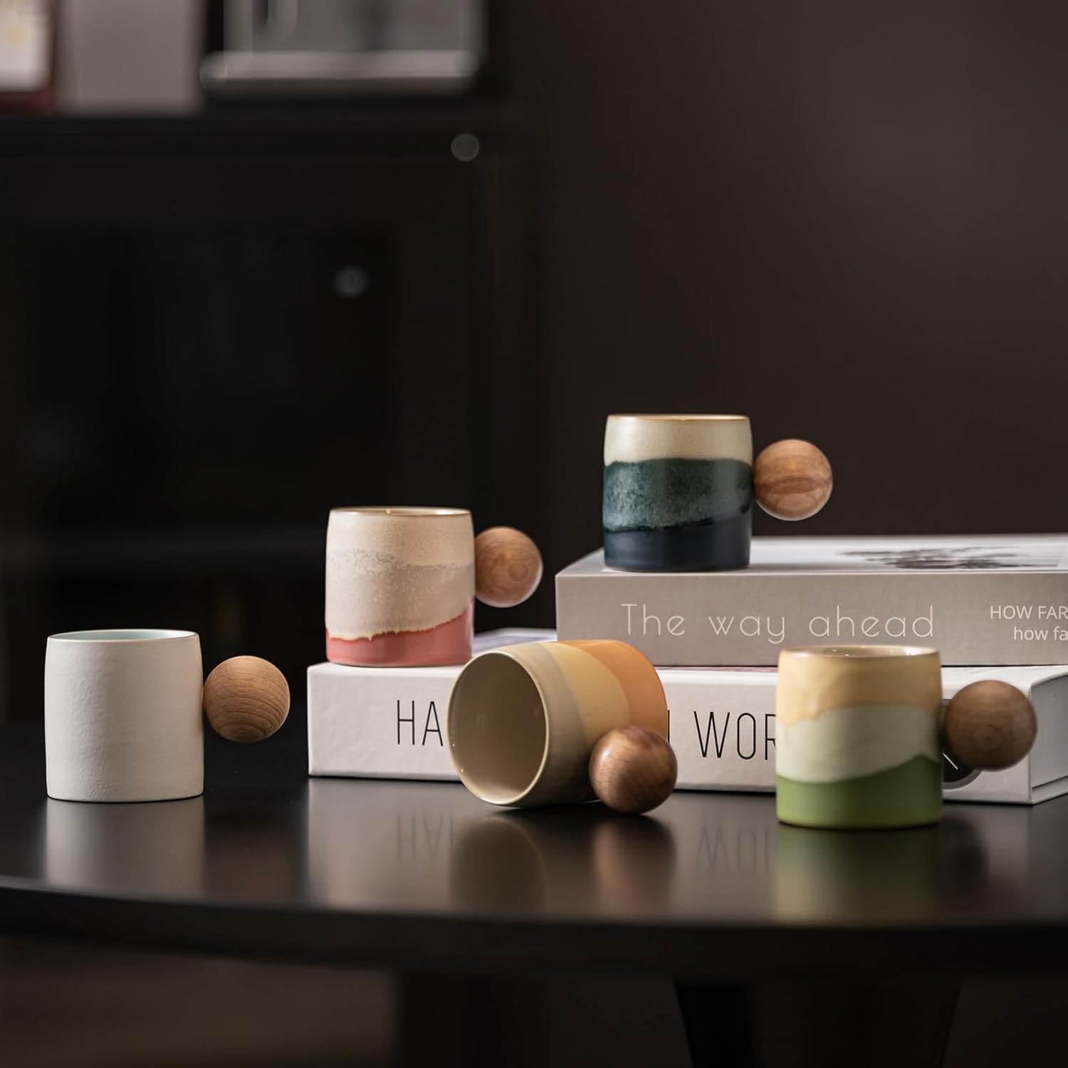 2-Oz Ceramic Espresso Cups with Wood Handle, 2/4-Piece Set for Coffee, Tea, Latte - Dishwasher Safe, Multi-Color & Wood Styles, Gift & Café Use (white, Round Handle4) - Image 4