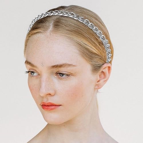 Miniatura 6 de Arvintas Paquete de 4 diademas de cadena para el cabello para mujer, diadema de metal fino con reacciones encadenadas, accesorios para el cabello