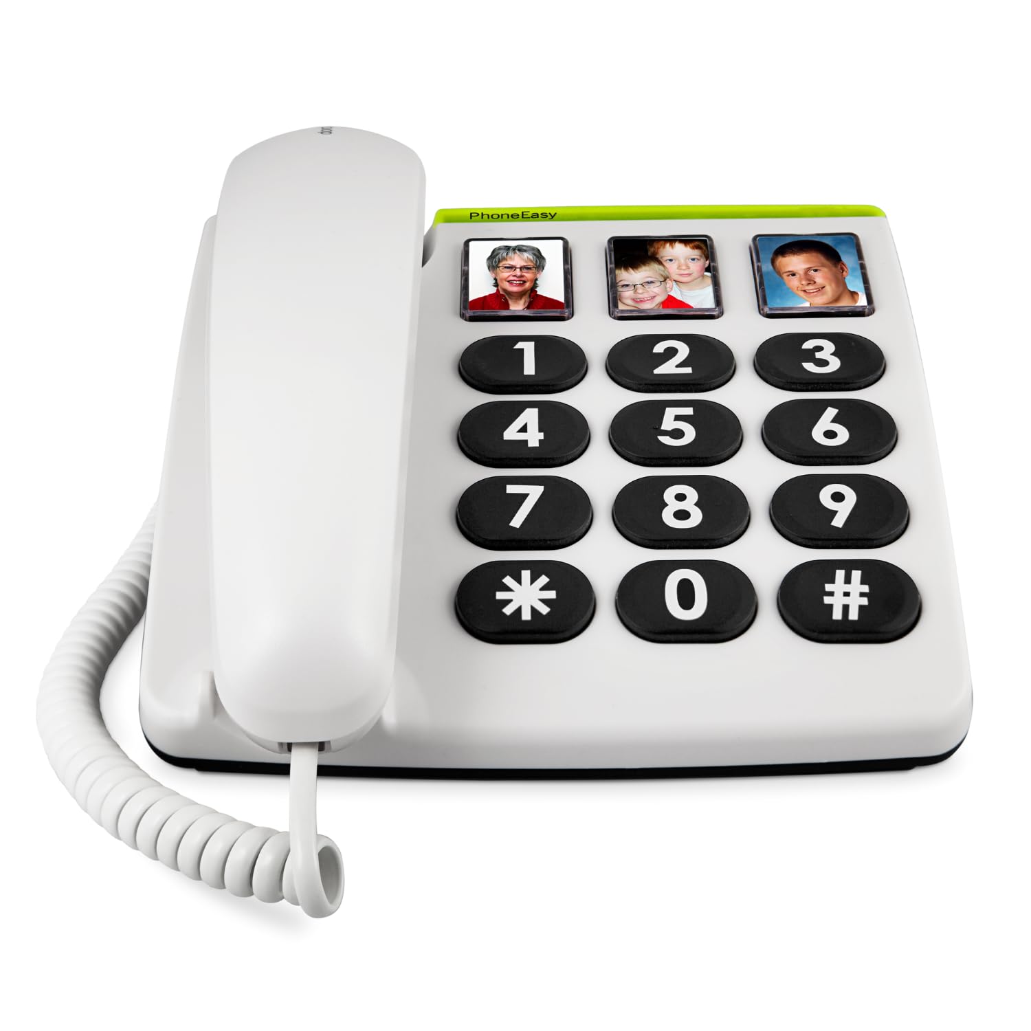 Doro PhoneEasy 331ph Telefono Fisso Casa per Anziani - Tasti Grandi - Volume Alto - LED Chiamate - 3 Tasti Chiamata Rapida con Foto - Compatibile Apparecchi Acustici (Bianco) [Versione Italiana]