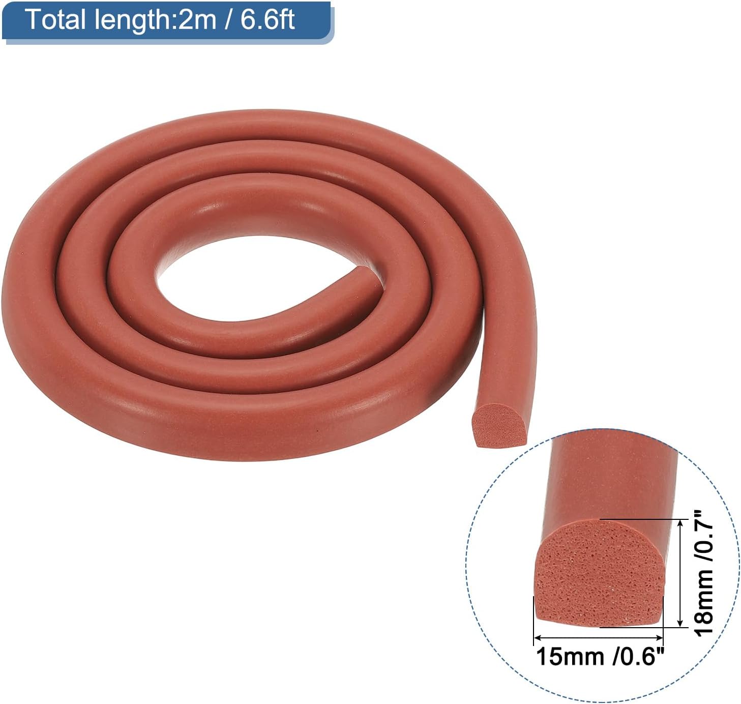 PATIKIL Silicone Foam Seal Strip, 15mmx18mmx2m D-Shape Seal Strip Backer Rod Crack Caulk Saver Solid Sponge Rubber Joint Filler for Sealing Wall Tile Gaps Blocker DIY, Red