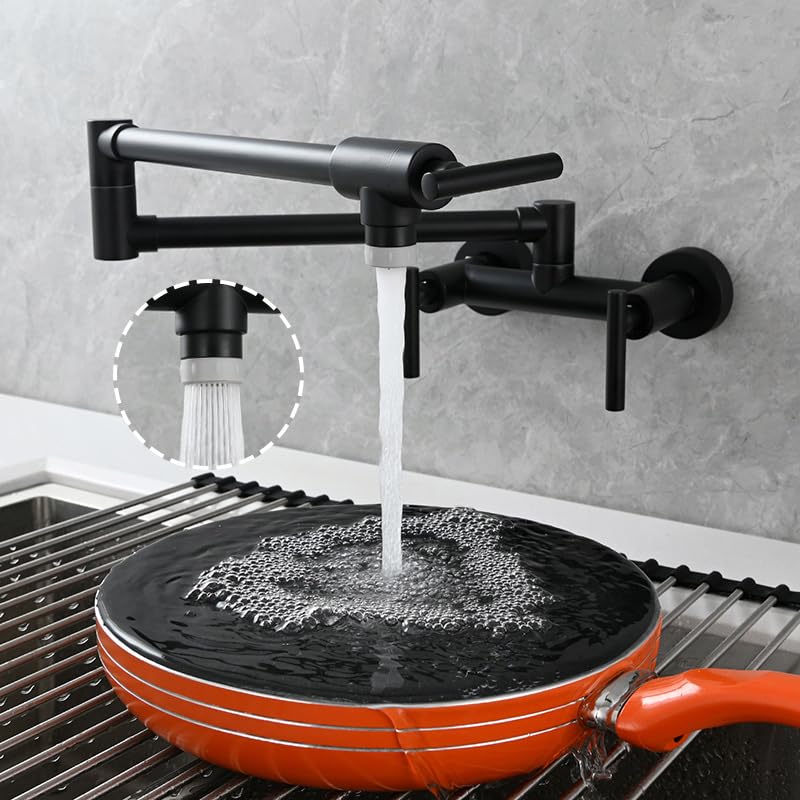 Robinet mitigeur mural pliable noir pour évier de cuisine avec rotation 360