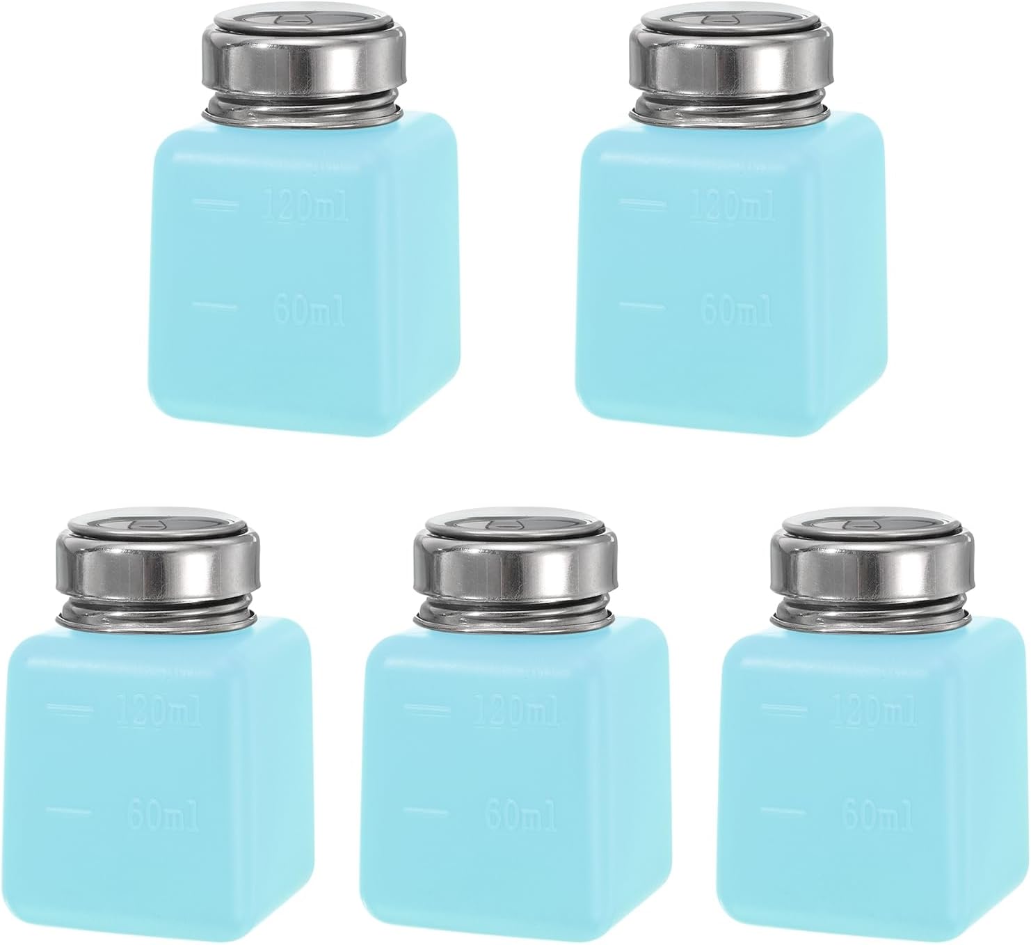 MECCANIXITY Solvent Alcohol Dispenser 120ml/4oz Blue Push Down Liquid Dispenser Pump for Acetone Cleanser Polish Remover Makeup 5Pcs