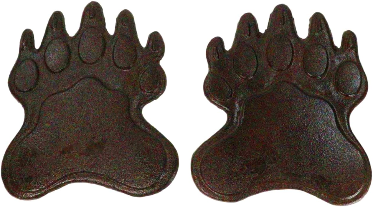 Ebros Gift Pack of 2 Cast Iron Grizzly Bear Left and Right Paw Print Garden Stepping Stone Pave Foot Step 10" by 8.25" Decorative Gardening Accent Decor