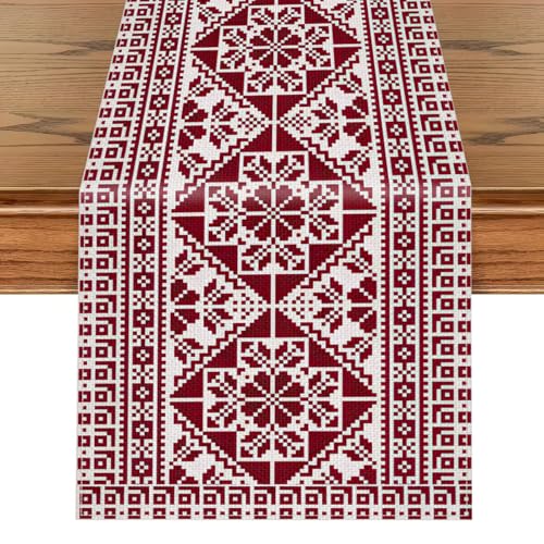 JCJT Nordic Pattern Table Runner 13x72in Christmas Farmhouse Dining Accent