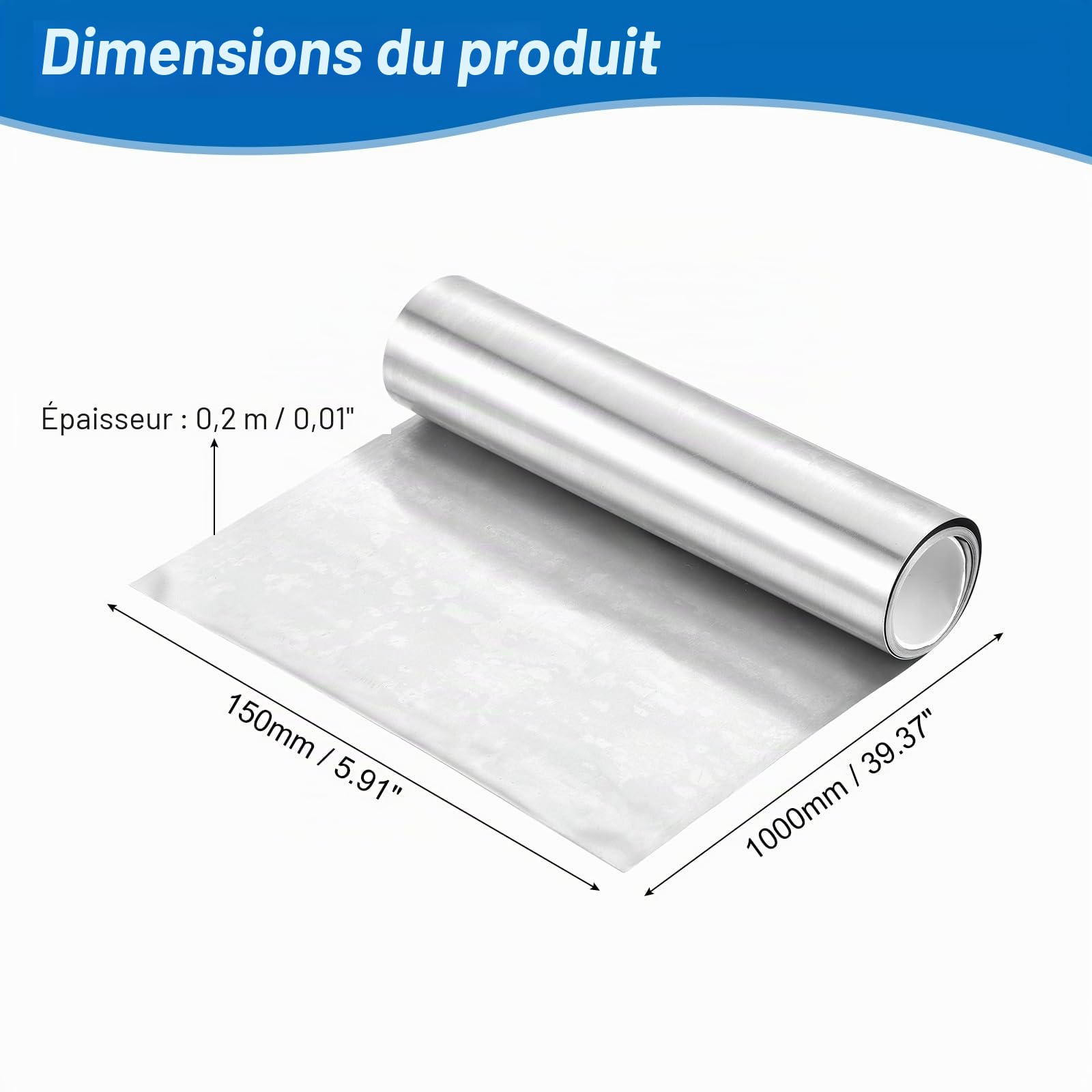 sourcing map 1 feuille de zinc, 99,99 % de haute pureté, plaque de haute pureté, 0,2 x 150 x 1000 mm, bande d'anode pour laboratoire scientifique, industrie, bricolage