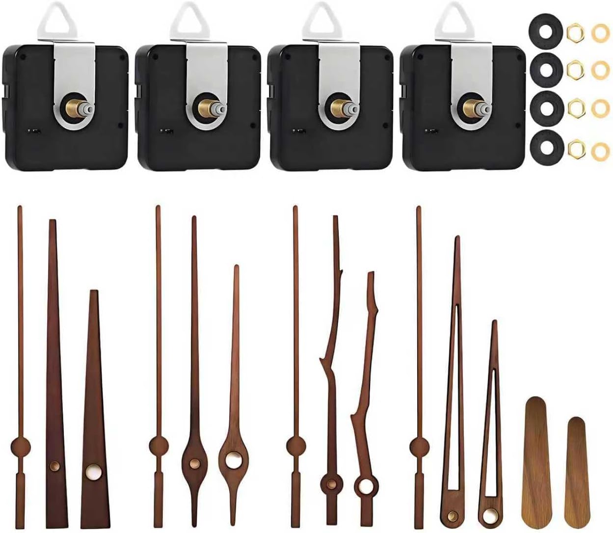 4 sets of watch mechanisms and 5 sets of walnut wood watch hands, long-axis quartz watch movement with ultra-fine sound, 3D printed DIY kit, suitable for the vast majority of 3D printed DIY watches