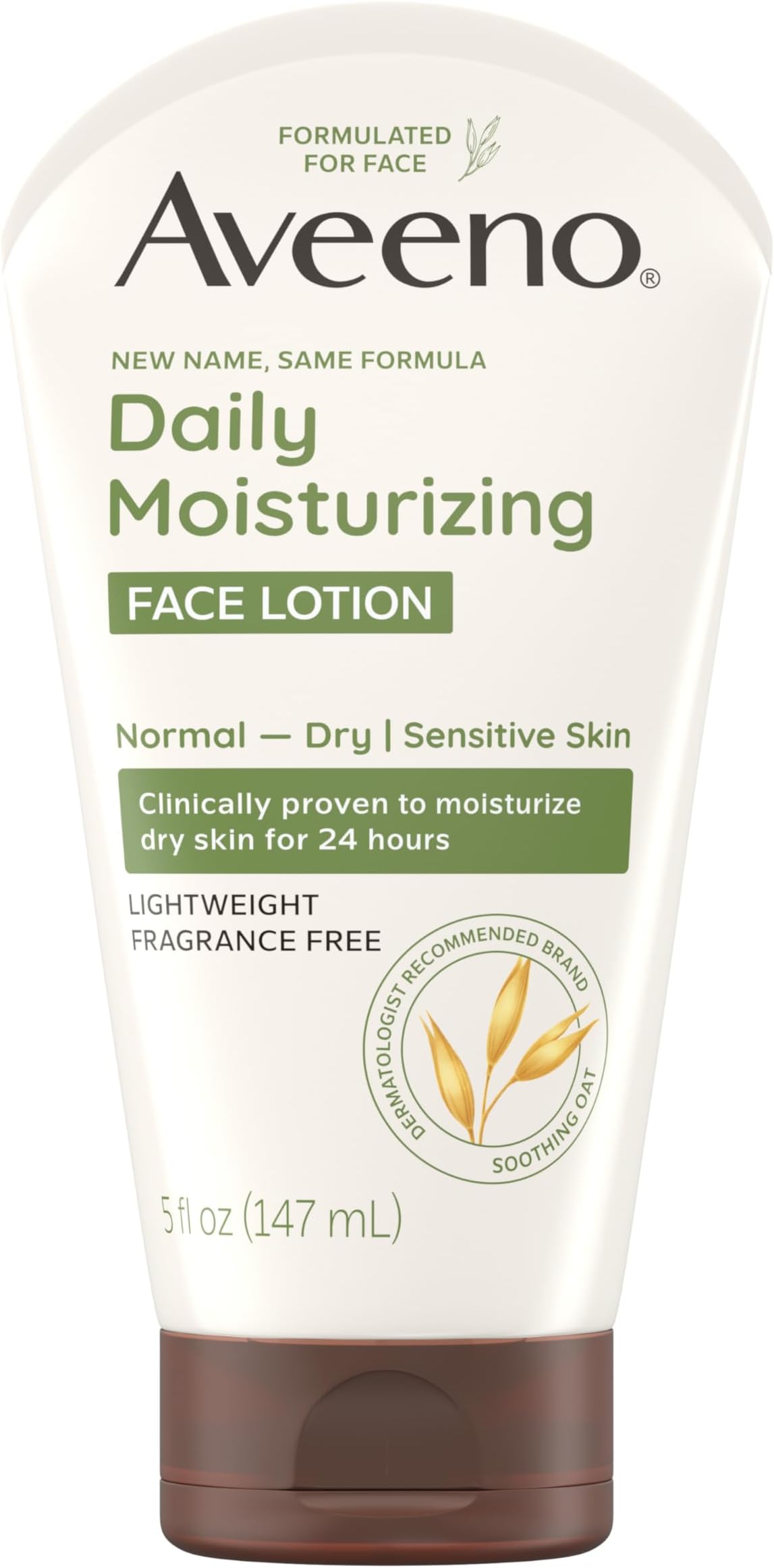 Daily Moisturizing Fragrance-Free Prebiotic Oat Face/Facial Cream Clinically Proven to Moisturize Dry Skin for 24 Hours, Paraben-, Fragrance- & Dye-Free, 5 oz
