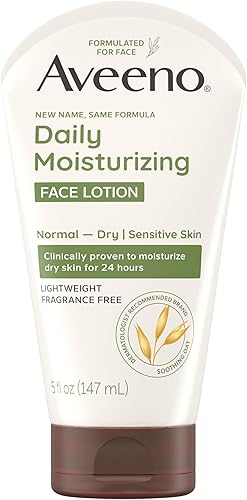 Aveeno Daily Moisturizing Face Lotion with Soothing Prebiotic Oat, Lightweight Non-Greasy Facial Moisturizer for Normal to Dry, Sensitive Skin, 24-Hour Moisture, Fragrance-Free, 5 oz