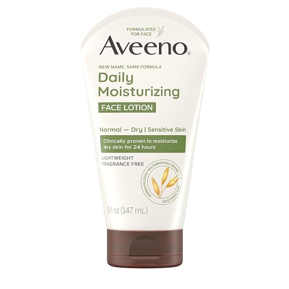 Aveeno Daily Moisturizing Face Lotion with Soothing Prebiotic Oat, Lightweight Non-Greasy Facial Moisturizer for Normal to Dry, Sensitive Skin, 24-Hour Moisture, Fragrance-Free, 5 Oz