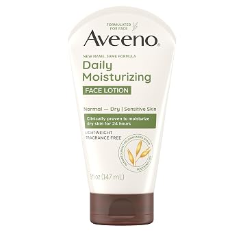 Aveeno Daily Moisturizing Face Lotion with Soothing Prebiotic Oat, Lightweight Non-Greasy Facial Moisturizer for Normal to Dry, Sensitive Skin, 24-Hour Moisture, Fragrance-Free, 5 Oz