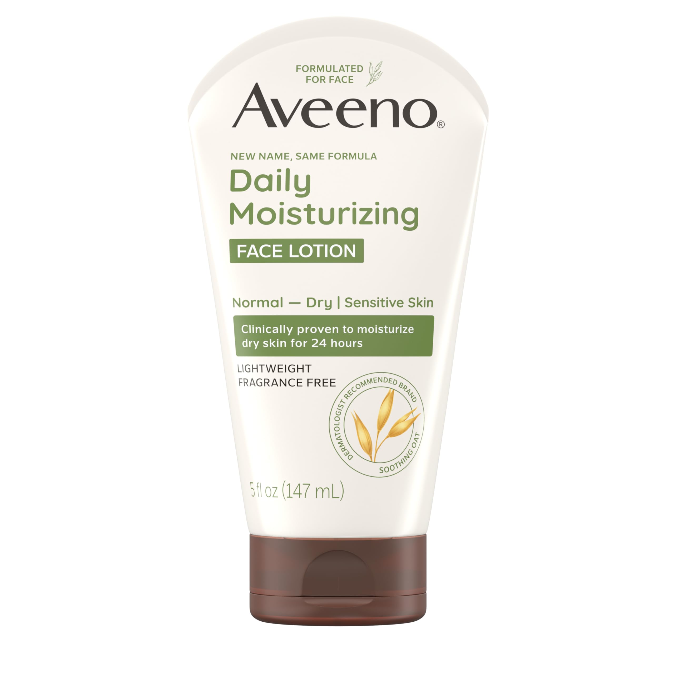 AveenoDaily Moisturizing Fragrance-Free Prebiotic Oat Face/Facial Cream Clinically Proven to Moisturize Dry Skin for 24 Hours, Paraben-, Fragrance- & Dye-Free, 5 oz