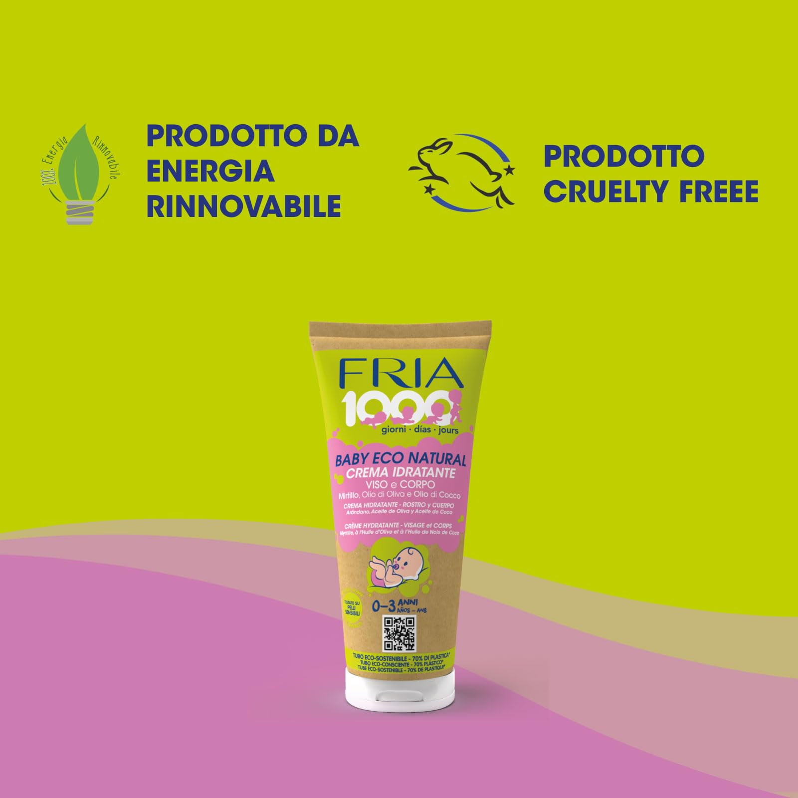 Fria 1000Giorni Crema Corpo e Viso Neonato Bambino Eco Natural con Olio di Cocco e Oliva 200ml
