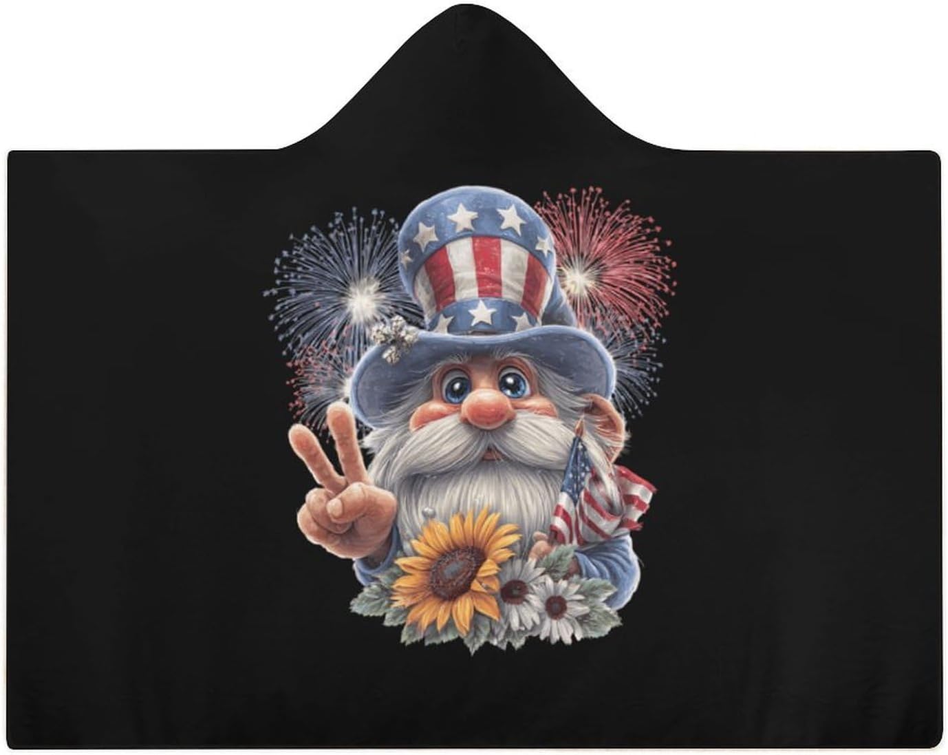 Flag of US Gnome Wearable Blanket Oversized Throw Cape | Cozy Hooded Blanket Gifts for Women Men