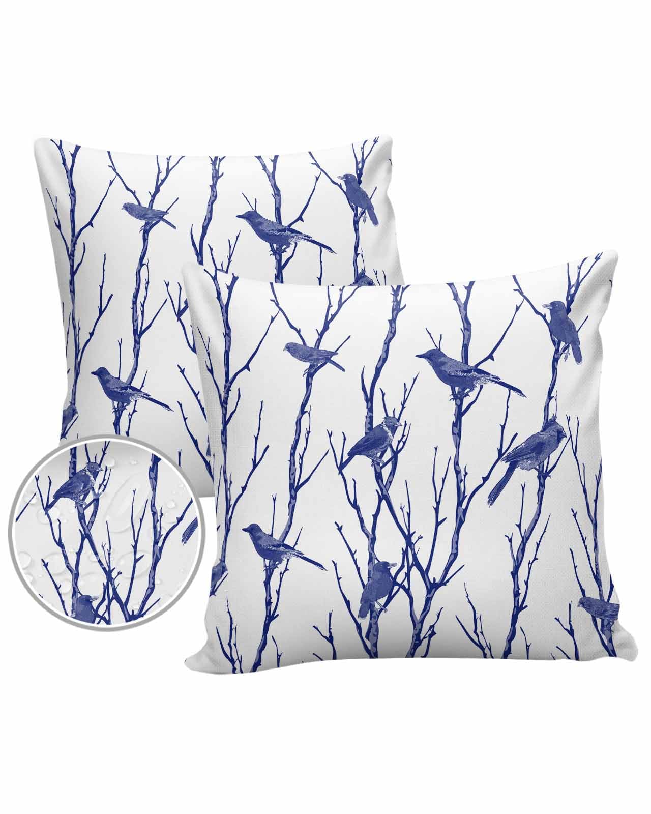 Forest Tree Bird Outdoor Pillow Covers Waterproof,All Weather Cushion Case Set of 2 Decorative Pillowcases for Sofa Couch Bed Decor Patio Furniture 20