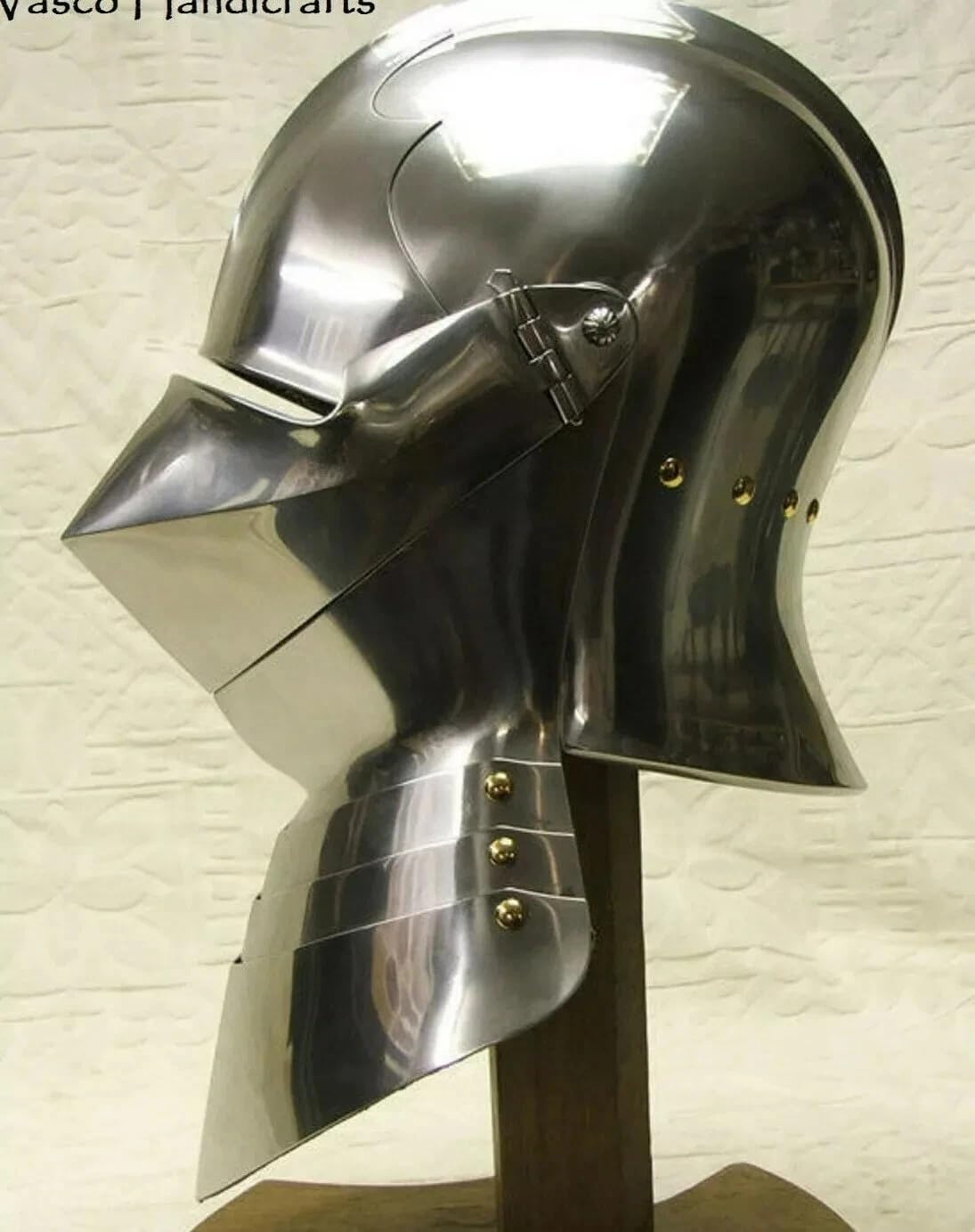 Medieval Knight Tournament Close Armor Helmet, Steel and Brass, Adult Unisex, Cosplay Costume Headwear, Medieval Roman Theme