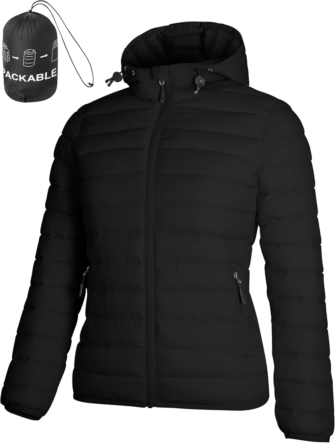 ATLASLAVA Women's Packable Puffer Jacket Hooded LightWeight Down Coat Winter Windproof Warm Quilted Short S-XXL