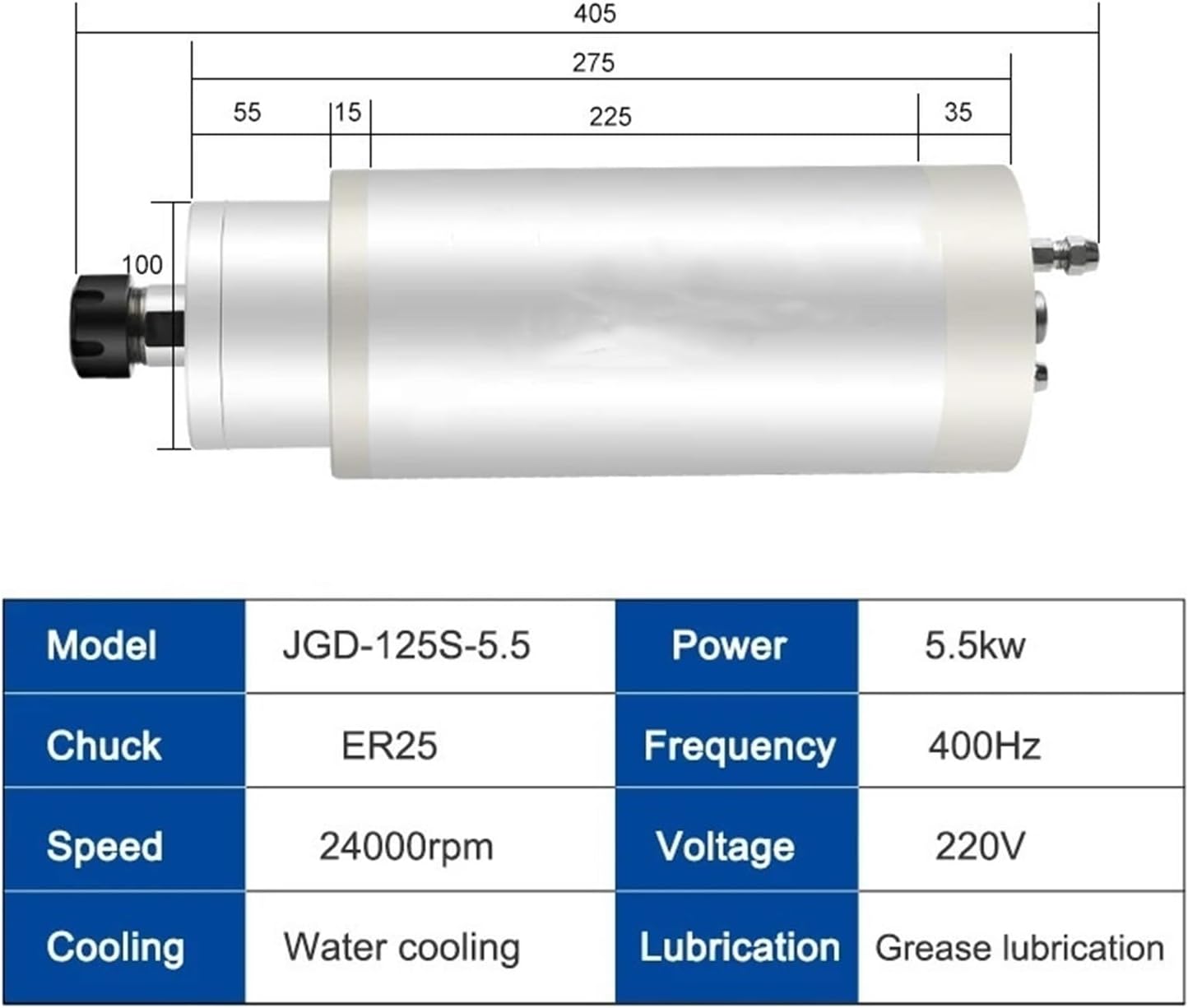 CNC Milling Machine Spindle Motor 5.5kw 220V 380V Water-Cooled Spindle ER25 Chuck D125mm 24000rpm for CNC Machine Tool CNC Spindle Motor(5.5kw ER25 380V)