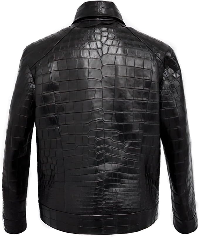 ZA-Fashed Faux Crocodile Leather Jacket Men, Black - Faux Leather