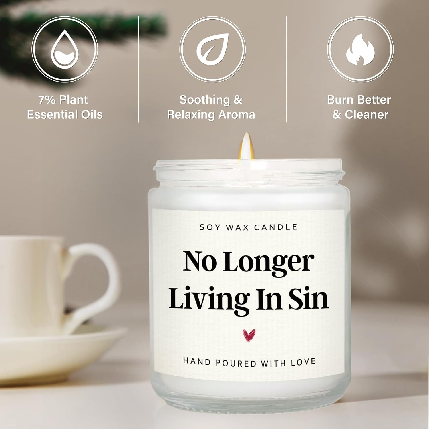 Wedding Gifts for Bride, Groom, Newlyweds, No Longer Living in Sin Candle, Wedding Gift for Couples, First Anniversary Candle Gifts for Husband, Wife, Handmade, 7 oz - Image 5