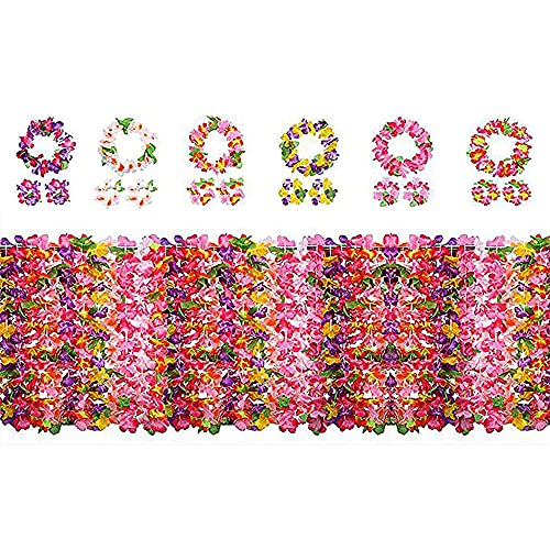 Yojoloin 24 pcs Fleurs Hawaïennes Leis Luau, avec 12 Bracelets 6 Bandeaux et 6 Colliers Utilisés pour Les Accessoires dans la Galerie de Photos de Décoration de Fête Luo Hawaiian