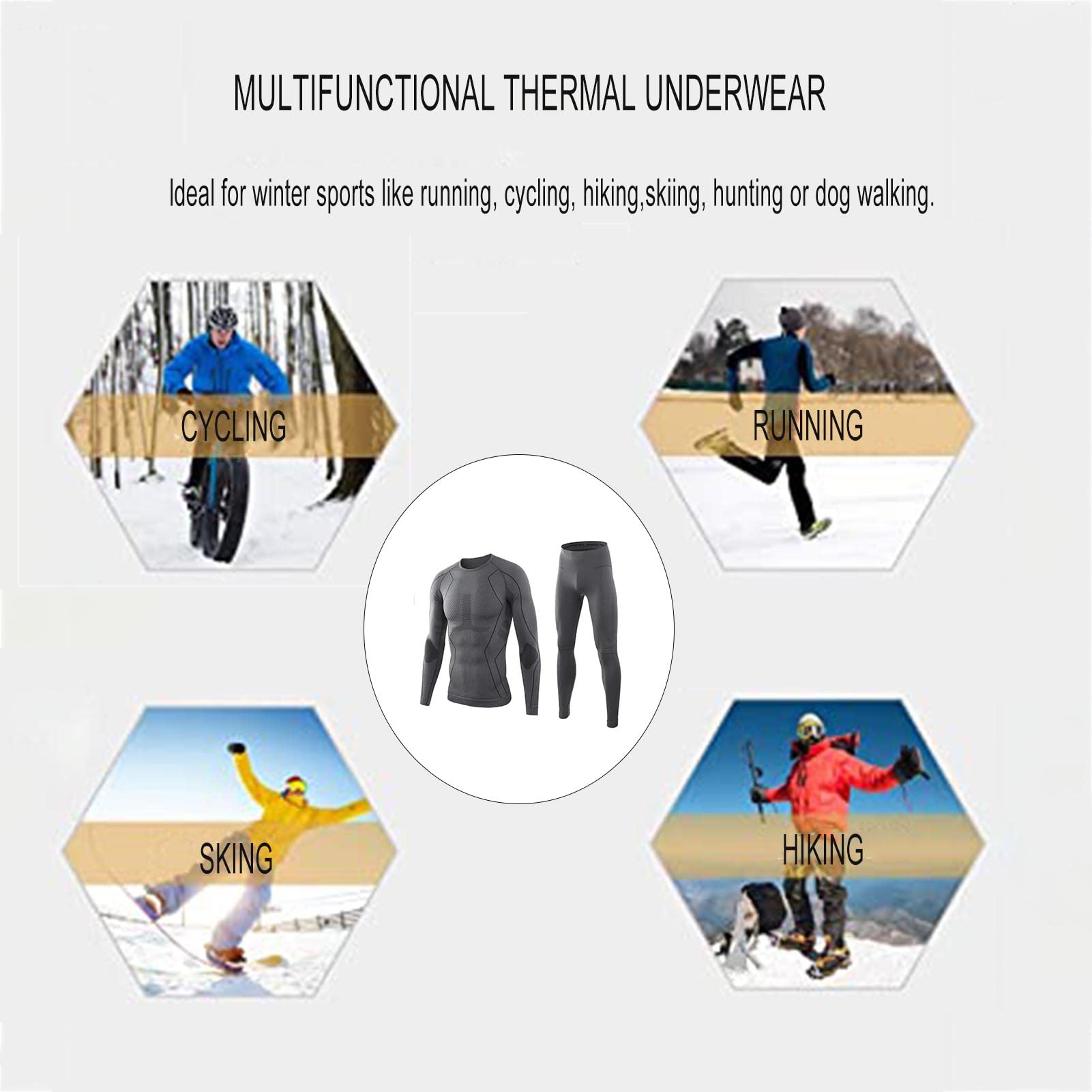 Ropa Interior Térmica Hombre, Conjuntos Térmicos para Hombre, Manga Larga Transpirable Base Térmica Capas para Entrenamiento Esquí Correr Senderismo