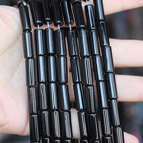 Miniatura 4 de HAAMIIQII 30 cuentas de ónix negro natural de 0.157 x 0.512in, tubo cilíndrico, cuentas sueltas de piedras preciosas para hacer joyas, pulseras y