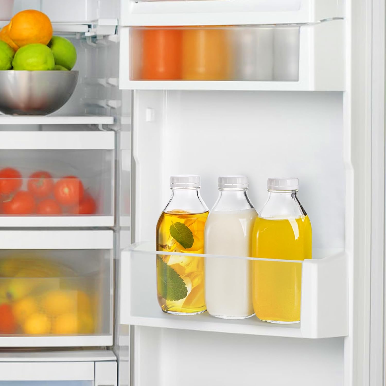 Bekith 6 Pack Liter Glass Milk Bottles with Airtight Screw Lid, 32 Oz Glass Juice Bottles, Reusable Glass Beverage Drinking Jar Juice Container for Milk, Honey, Jam (Extra 6 Lid with Silicone Gasket) - Image 7